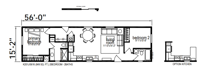 Floor Plan: Efficient Narrow Lot Design, 849 Sq Ft Two-Bedroom