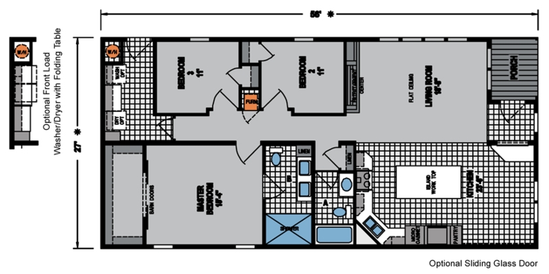 Floor Plan: Island Work Top and Master Suite with Barn Doors