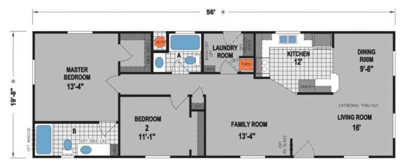 Floor Plan: Manufactured Home Design with Cathedral Ceilings throughout