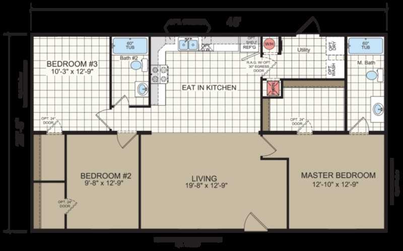 Floor Plan: Mobile Home with Utility Room and Eat-In Kitchen Layout