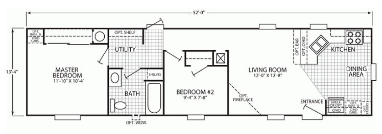 Floor Plan: Narrow Footprint Single Wide with Split Bedroom Design