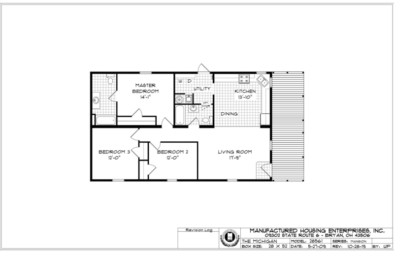 Floor Plan: Ranch Style Modular Home Design with Attached Deck