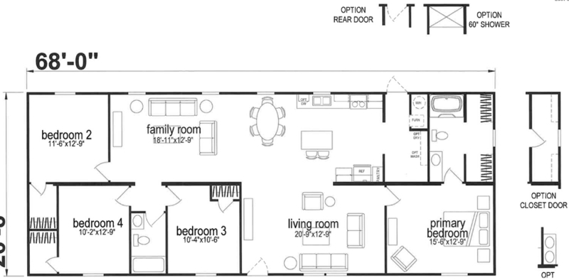 Floor Plan Spacious 68 Foot Home Design Four Bedroom Open Layout