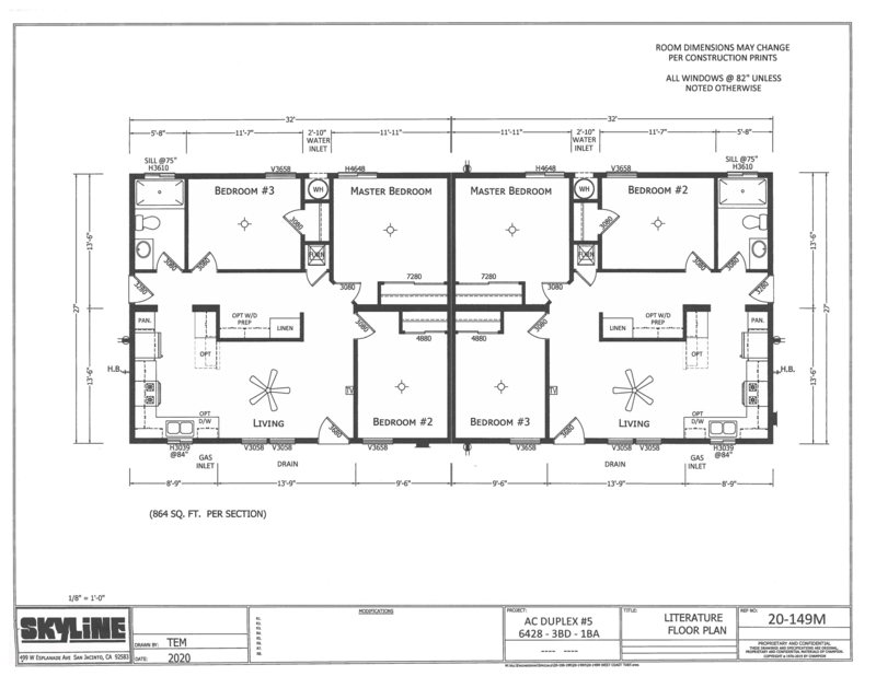 Floor Plan Symmetrical Duplex Layout with Mirrored Three Bedroom Design