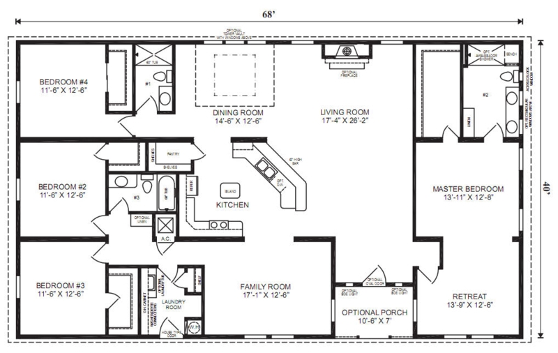 Floor Plan: Technical Blueprint style, Four Bedrooms & Master Retreat