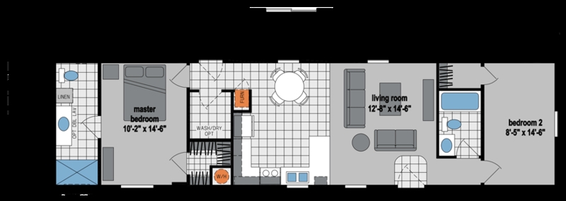 Floor Plan: Two Bedroom Mobile Home with Centralized Utilities