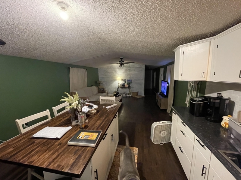 Forest Green Accent Wall Kitchen with Butcher Block Island