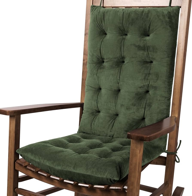 Forest Green Rocking Chair Cushions Velvet Tufted Design High Back