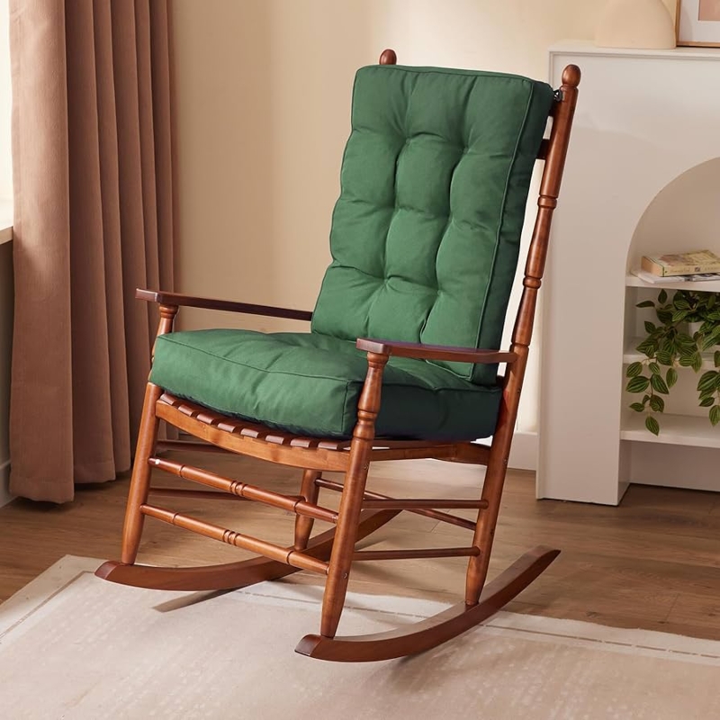 Forest Green Upholstered Rocking Chair Cushions Tufted Back Spindle