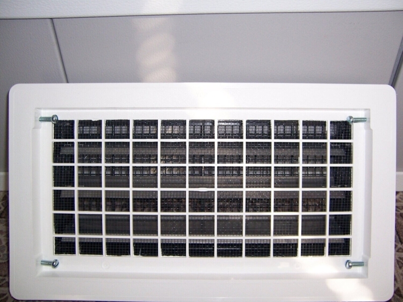 Foundation Vent featuring White Vinyl Frame and Mesh Screen