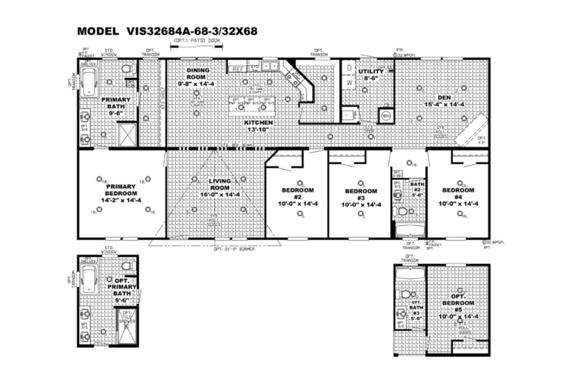 Four-Bedroom Manufactured Home Plan with Den Option