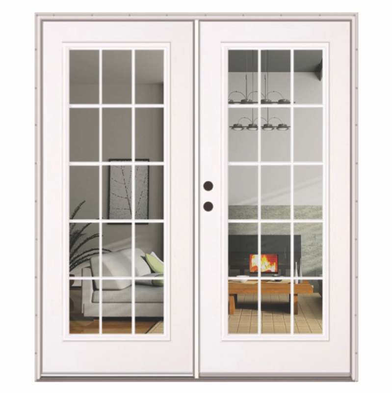 French Doors Dual Set with 15-Lite Grid and Double Bore Prep