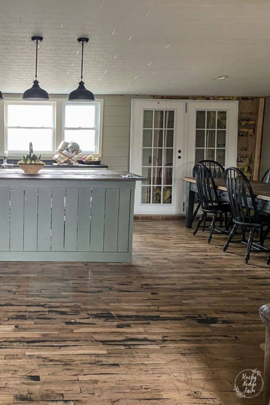 French Doors White Lite Design High Contrast Flooring Kitchen Island