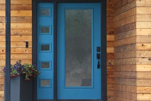 Front Door Vibrant Blue Five Window Sidelight Frosted Glass Modern