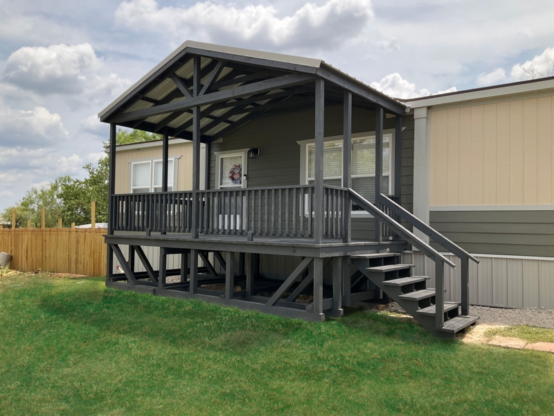 Front Porch with Dark Grey Finish and A-Frame Roofline