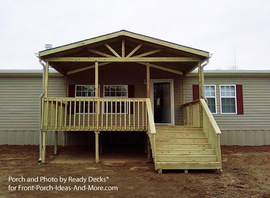 Front Porch with Sunburst Gable Detail and Elevated Platform