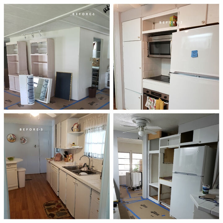 Functional White Mobile Home Kitchen: Before State & Wall Paneling