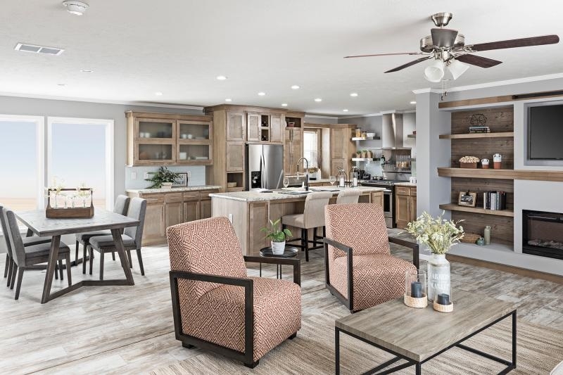 Geometric Pattern Accent Chairs in Open Plan Living Space.
