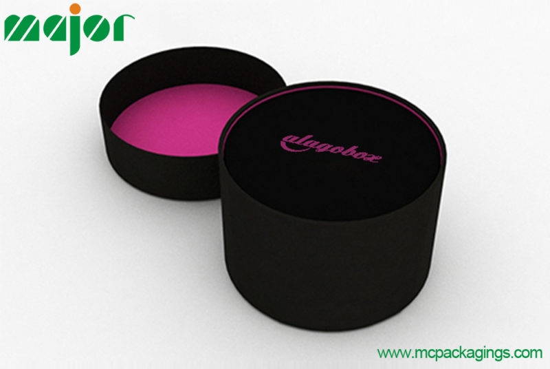 Gift Box Matte Black Cylindrical Paperboard with Bold Magenta Interior