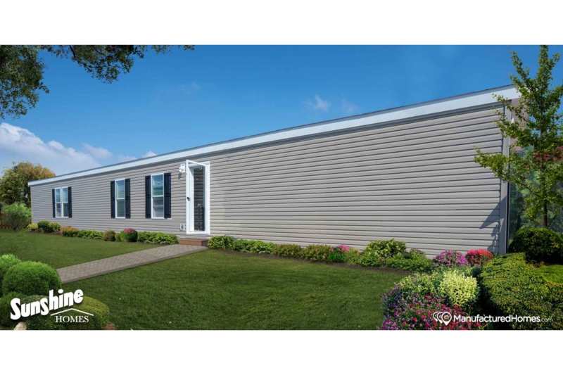 Gray Vinyl Siding House: Navy Shutters & Long Rectangular Profile
