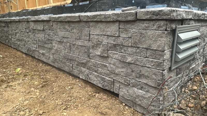 Grey Stacked Stone Exterior Veneer with Integrated Louvered Vent