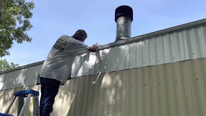 Gutter System Mobile Home Installation on Corrugated Siding