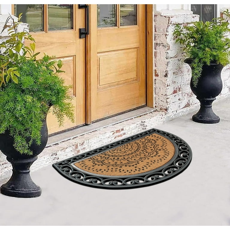 Half Round Doormat Rubber Scrollwork Mandala Pattern