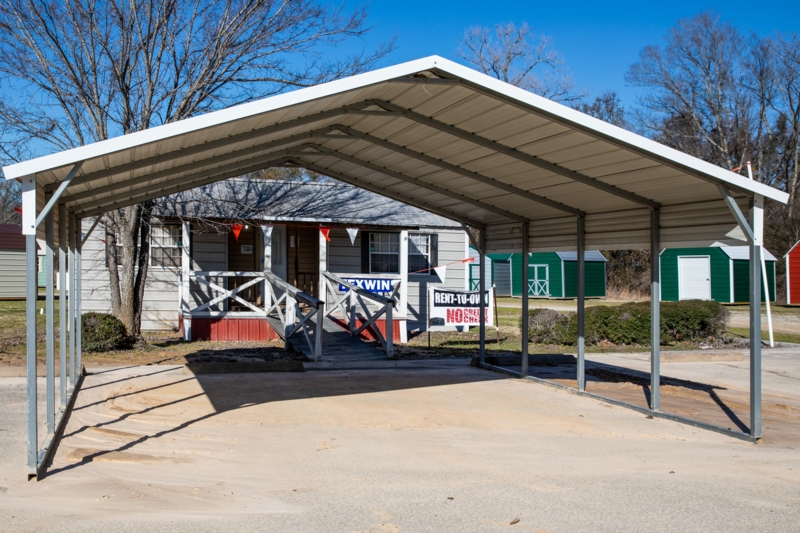 High Clearance Steel Frame Carport, Gabled Roof Open Utility Shelter