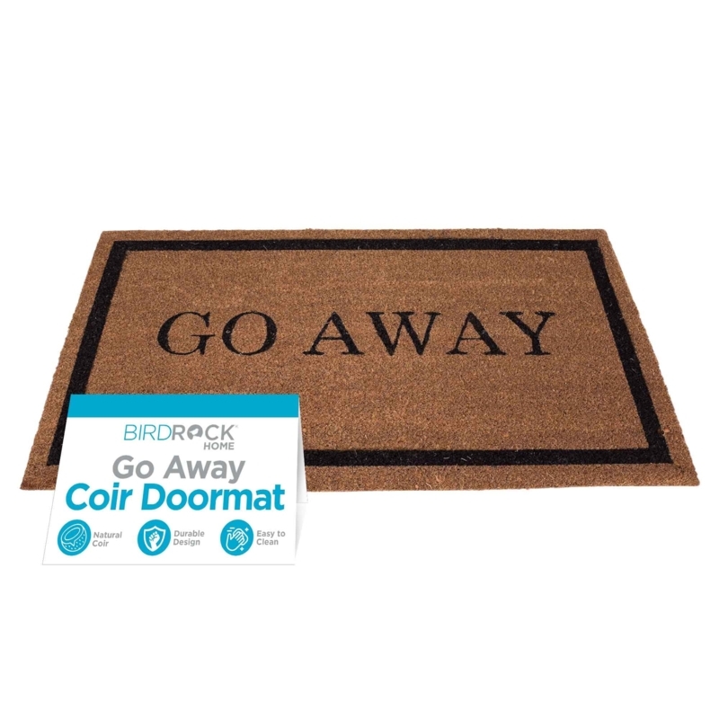 Humorous Coir Doormat Go Away Text Black Border