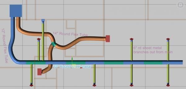 HVAC Layout Schematic Diagram with Floor Plan Overlay