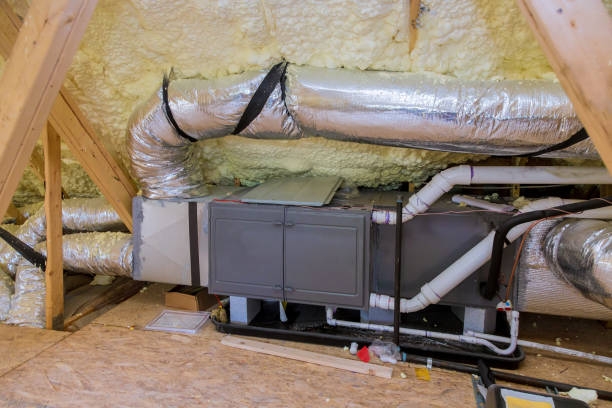 HVAC Unit in Attic with Spray Foam Insulation and Flexible Ducts