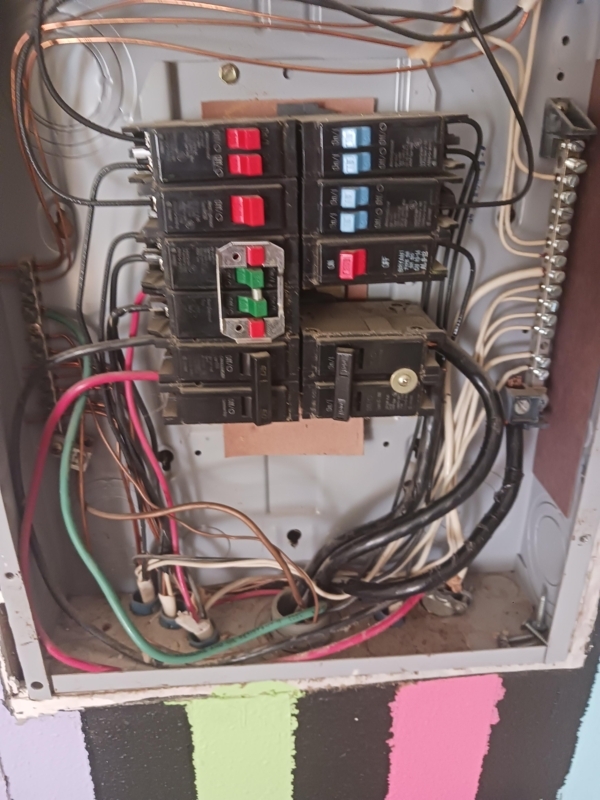 Industrial Electrical Panel with Multi-Colored Toggles and Complex Wiring