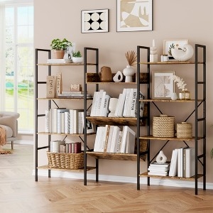 Industrial Triple-Wide Bookshelf with Slanted Display Shelves