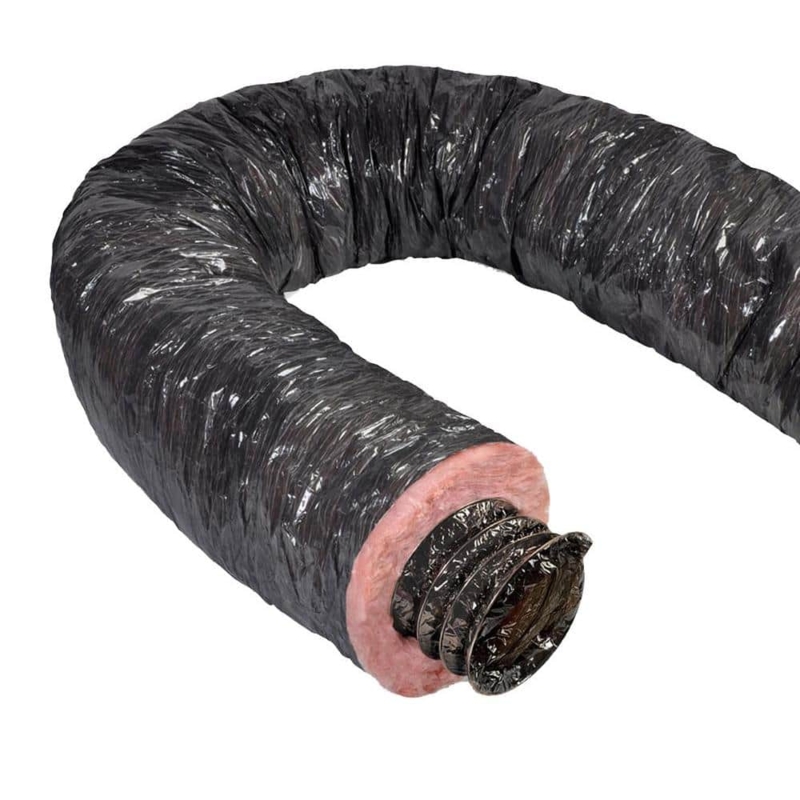 Insulated Flexible Duct with Black Jacket and Pink Fiberglass Core