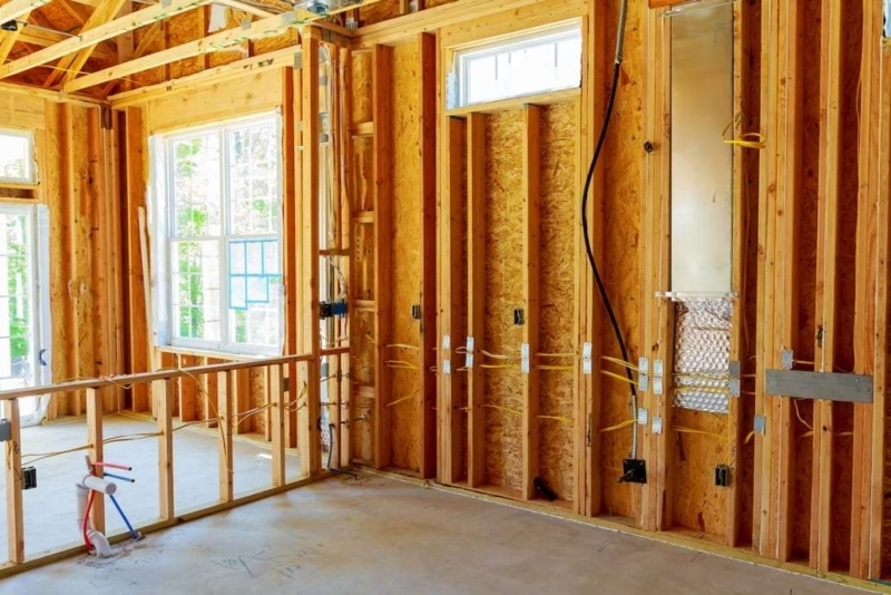 Interior Construction with Electrical Rough-In Wiring and Exposed Studs