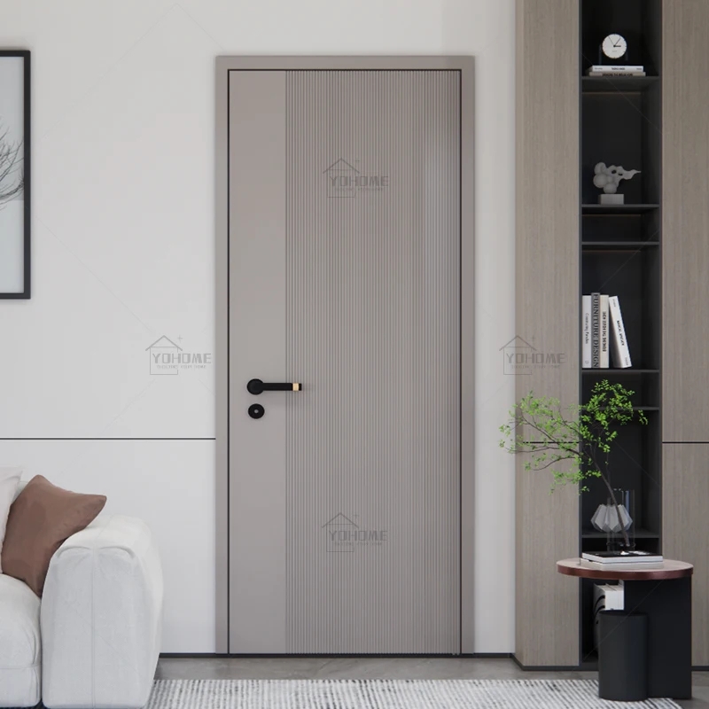 Interior Door Vertical Ribbing Taupe Finish Matte Black Hardware