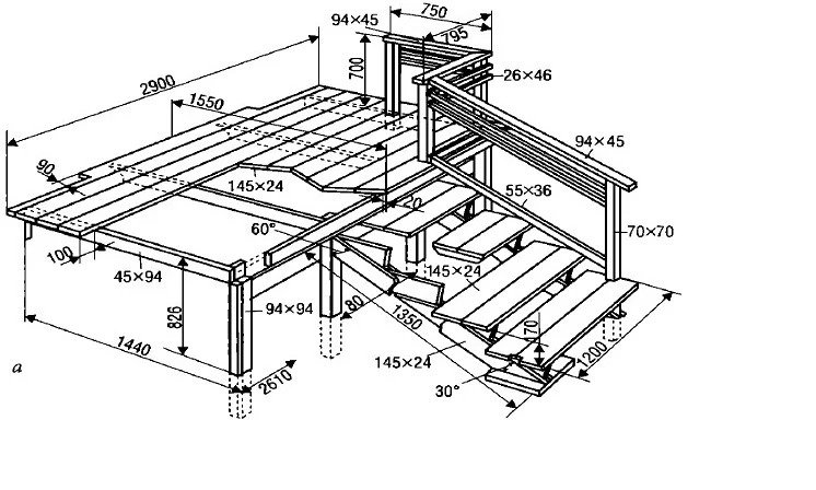 Isometric Porch Blueprint with Annotated Dimensions