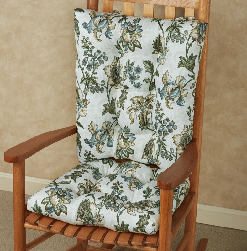 Jacobean Floral Cushions Tufted Back Steel Blue Traditional Style