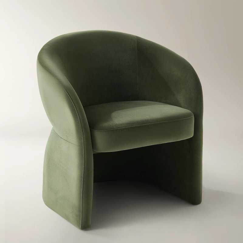 Jade Green Barrel Chair Velvet Continuous Backrest Monolithic Base