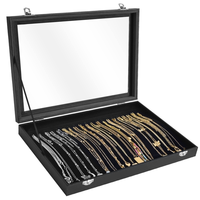Jewelry Box 20 Hook Capacity Transparent Lid Black Necklace Organizer