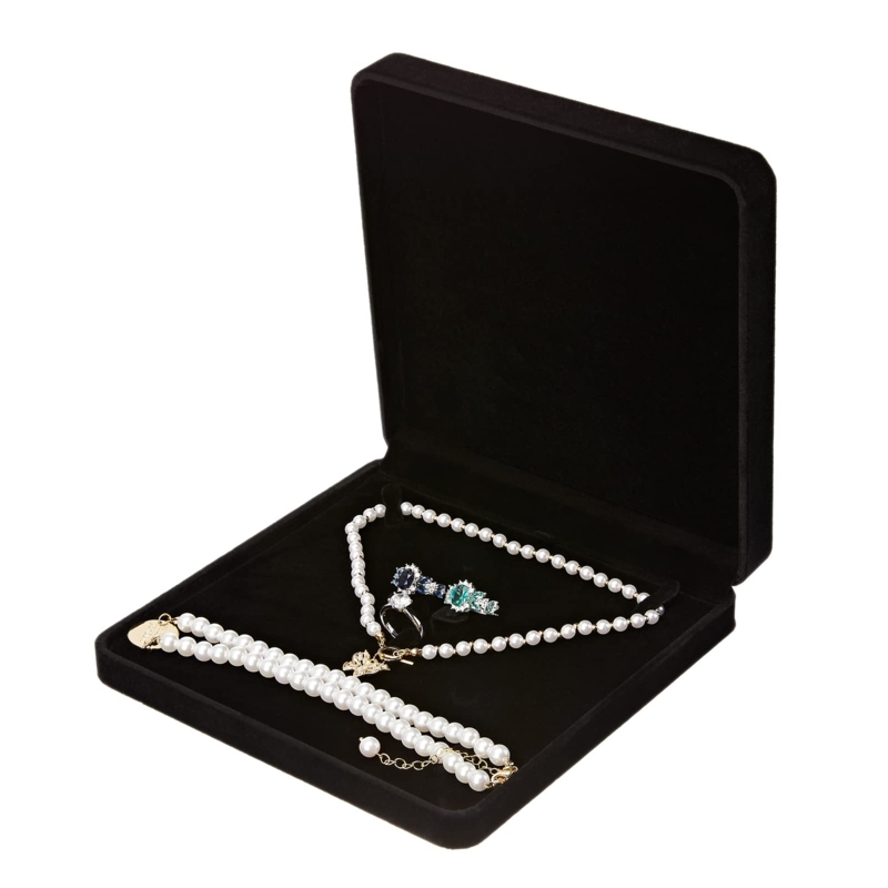 Jewelry Box Black Velvet Hinged Lid Matte Finish Elegant Storage