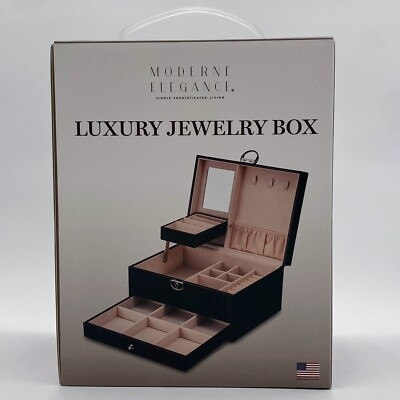 Jewelry Box Built In Mirror Locking Latch Tan Interior Pull Out Drawer