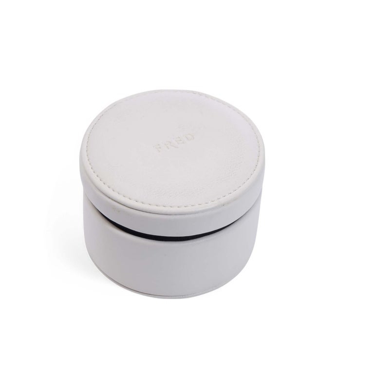 Jewelry Box Cylindrical White Leather-Like with Stitched Lid Detail