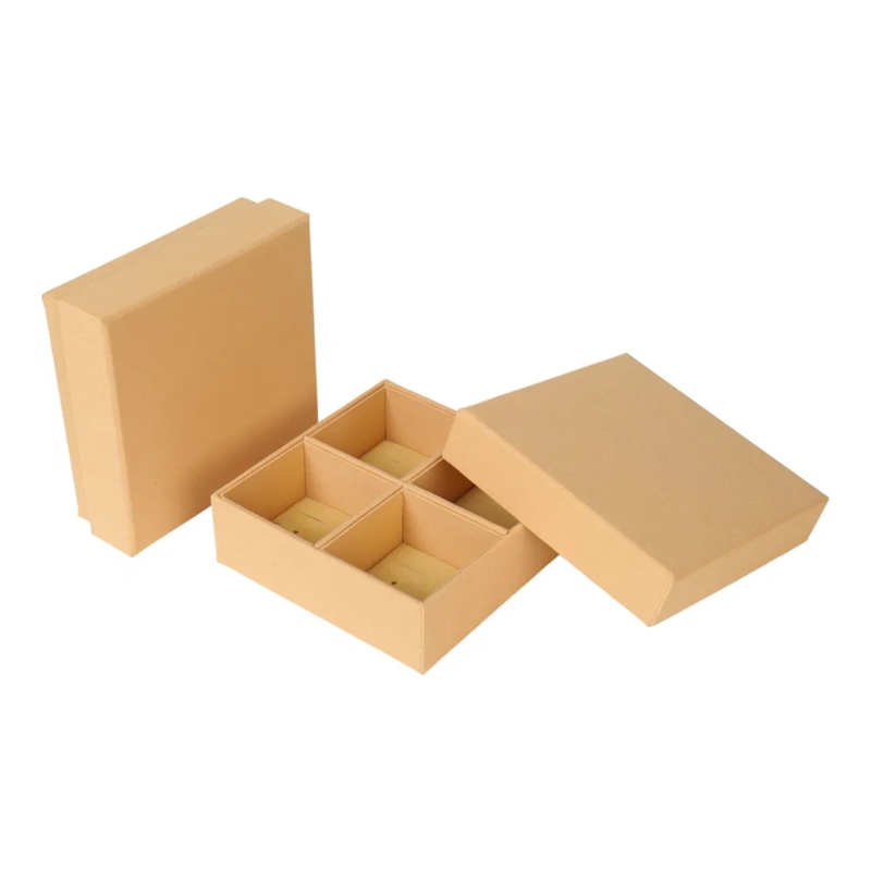 Jewelry Box: Fabric Wrapped, Four Compartment Divider, Tan Finish, Earthy