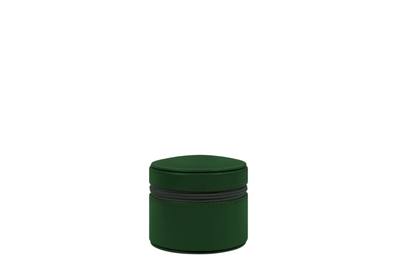 Jewelry Box Forest Green Leather-Like Round Zippered Travel Case