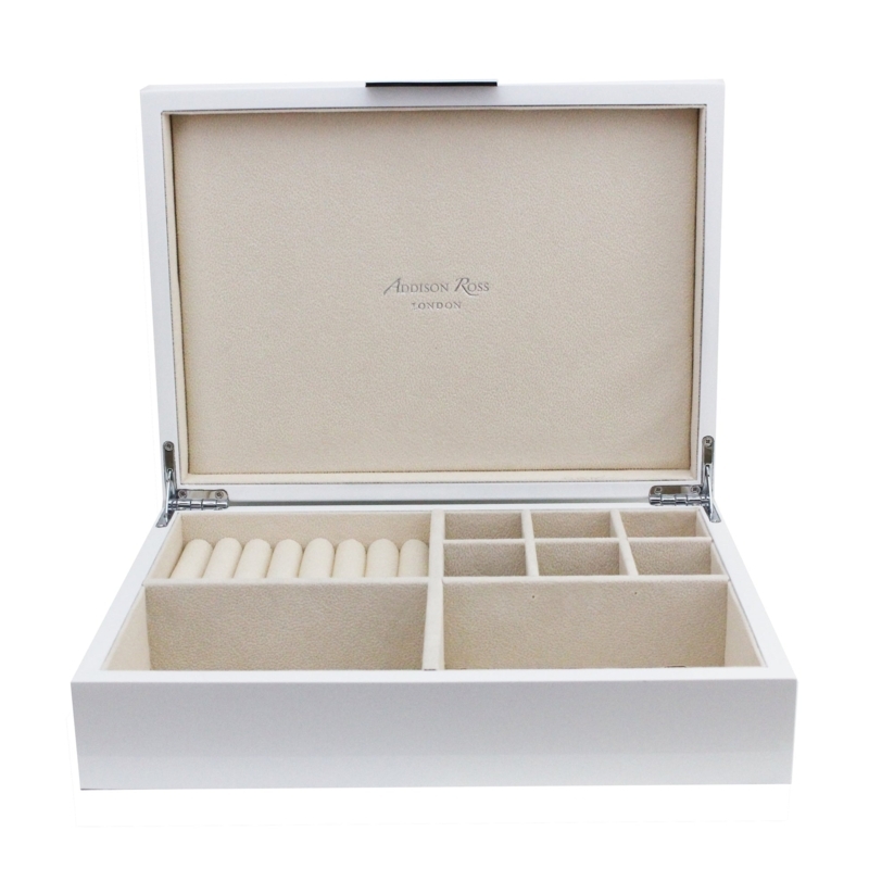 Jewelry Box Glossy White Lacquer Ring Rolls Cream Lining