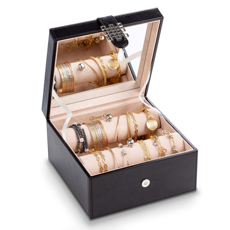 Jewelry Box Grid Clasp Removable Rolls Mirror Bracelet Storage