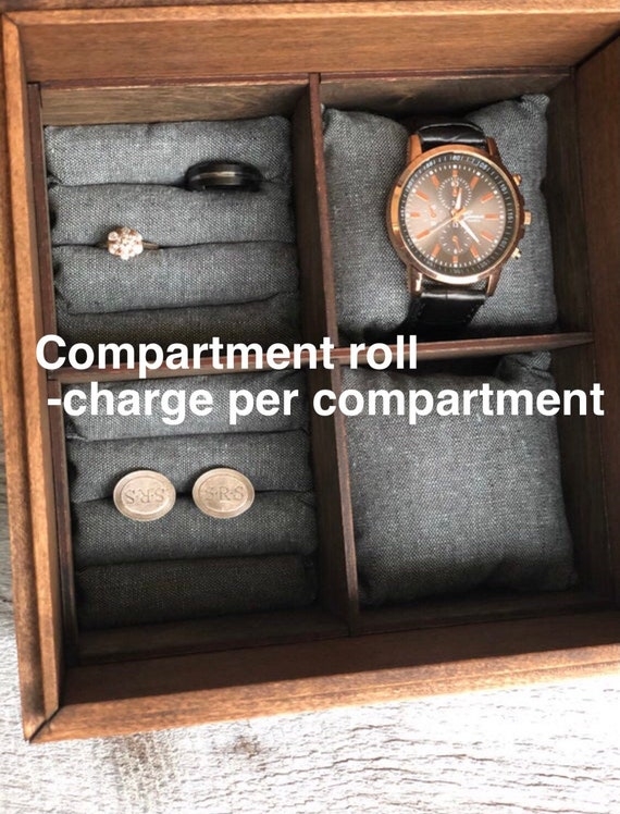 Jewelry Box Insert Linen Fabric Charcoal Gray Ring Rolls Organizer