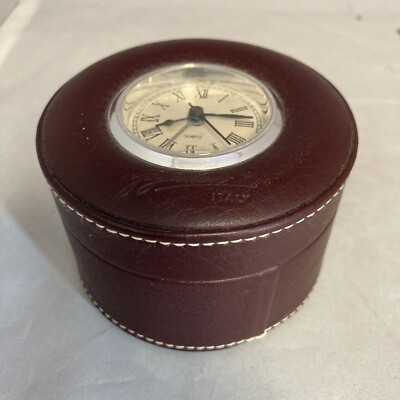 Jewelry Box Leather-Like Round with Integrated Analog Clock Lid