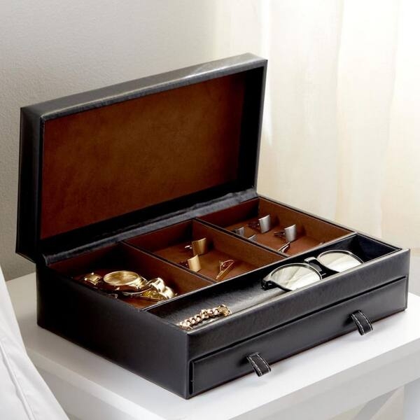 Jewelry Box Leather-Like with Tan Suede Lined Interior